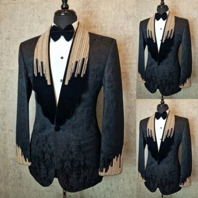 Traje Blazer de Lujo para Hombres Calce Ajustado Jacquard Chal Solapa Esmoquin Chaquetas Cuentas Foto 1 de 4