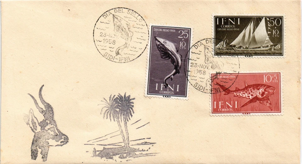 Spain 1958 FDC Ifni Edifil 149/51 Stamp Day Fish Dia del Sello Peces (3503) - Image 1 of 1