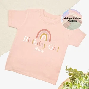 Personalised Rainbow Birthday Girl T-shirt - Picture 1 of 5