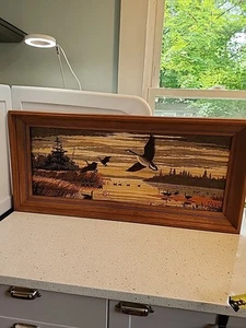 R Batchelder Kay Dee Hand Print Geese Over Water Linen Framed - Picture 1 of 18