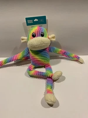 NEW! Zippy Paws Rainbow Crinkle Monkey Dog Toy Squeaky Plush Stuffed Fabric Body - Image 1 of 4