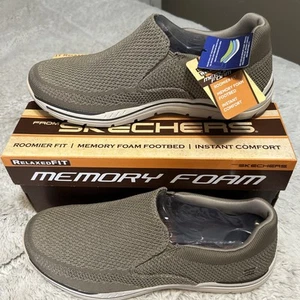 Skechers Taupe Expected Gomel Air Cooled Memory Foam Relaxed Fit Pull On Shoes - Picture 1 of 8