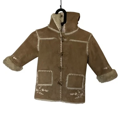 Toddler Girls Faux Suede Embroidered Coat fur lining Toggle Closure 2 3 years - Image 1 of 4