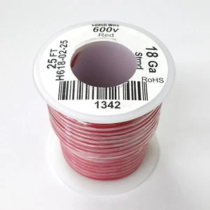 H618-02-25 25FT 18AWG ROSSO apparecchio incagliato e filo marino 600V UL1015 105C - Foto 1 di 1