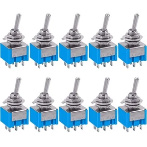 Interruptor de palanca Taiss 10 piezas Mini Dpdt 6 pines 2 posiciones encendido/encendido 6A 125 Vac - Imagen 1 de 6