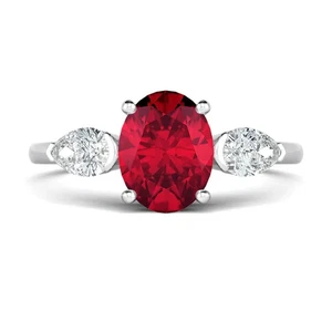 950 Platinum Certified Lab Grown Diamond Wedding Ring 1.90 CT Oval Ruby Cut - Picture 1 of 14
