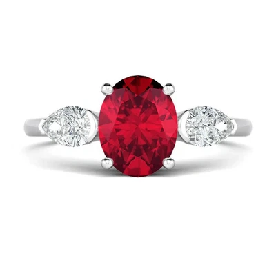 950 Platinum Certified Lab Grown Diamond Wedding Ring 1.90 CT Oval Ruby Cut - Image 1 of 4