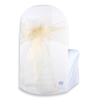 10 pcs Organza Chair Cover Bow Sash 108"x8" - Champagne - Wedding Party km - Image 1 of 4