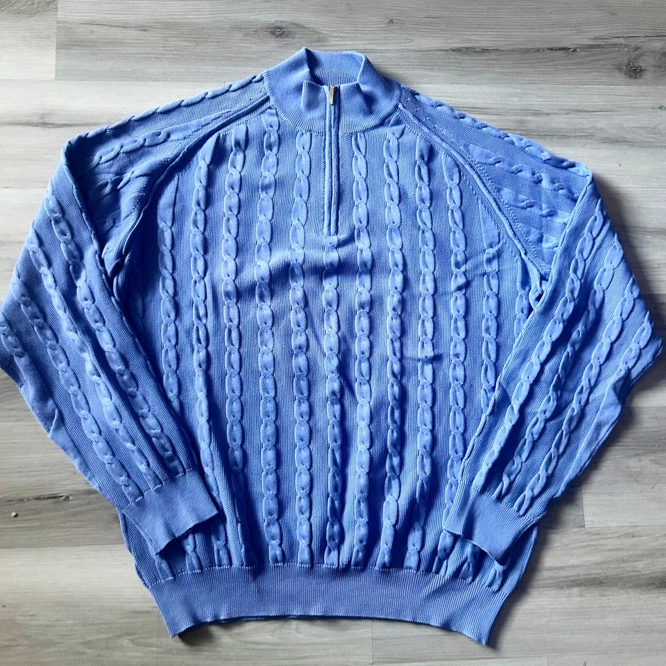 Suéter Dalmine GIZA Algodón Egipcio Para Hombre Azul Nudo con Cable Talla XXL Italia Foto 1 de 4