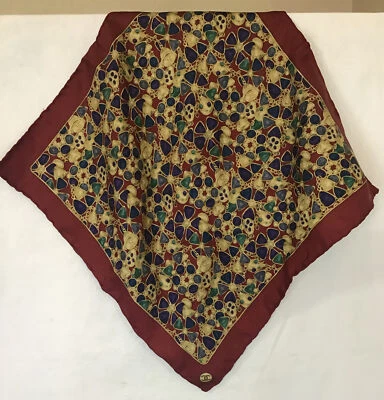 Chanel Vintage Scarf Red  Brick Silk Jewelry Print 16×16 Authentic - Image 1 of 4