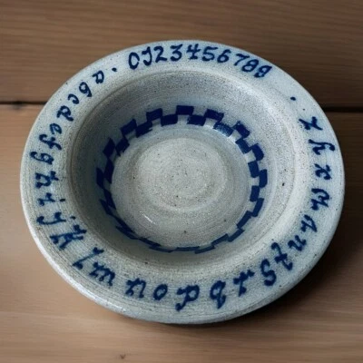 Vintage 1989 Rowe Pottery Works Childs Alphabet Bowl Salt Glazed ABC 123 6”W - Image 1 of 4