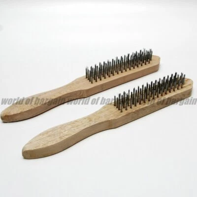 2 piezas CEPILLO DE ALAMBRE DE ACERO 4 filas 11" mango de madera herramienta de eliminación de óxido limpiador de metales TH16 Foto 1 de 2