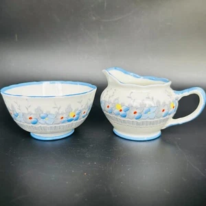 Sampson Smith Old Royal Bone China Blue Floral Creamer And Sugar Bowl Set of 2 - Picture 1 of 12