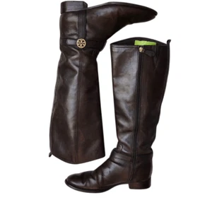 Botas de Montar Tory Burch Vintage Icónicas Bristol Cuero Marrón Arnés Talla 8M - Imagen 1 de 15