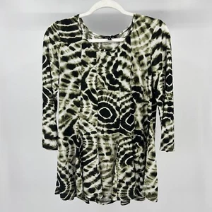 Sami & Jo Top M Stretchy Green White Tie Dye 3/4 Sleeve Tunic Blouse Size Medium - Picture 1 of 9