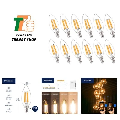 100W Equivalent LED Candelabra Bulbs, 800LM Dimmable E12 LED Chandelier Light... - Image 1 of 4