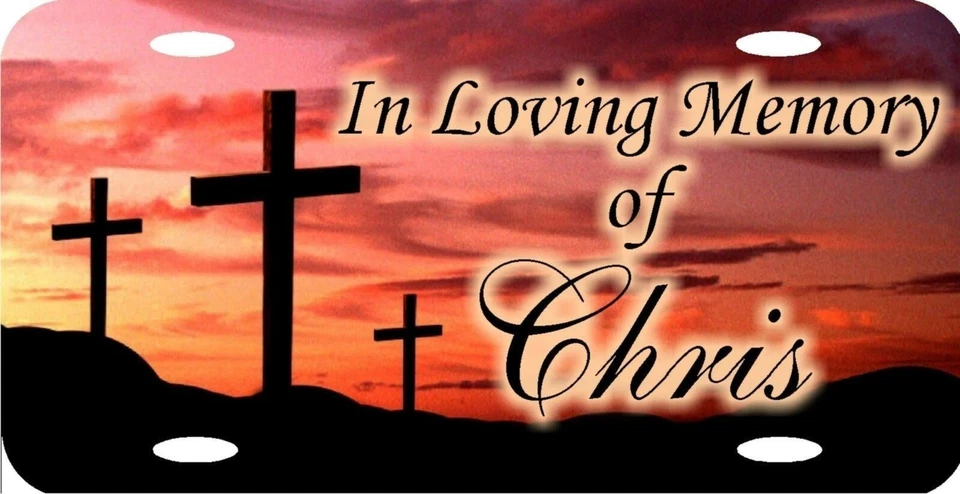 Personalized Custom In Loving Memory 3 Crosses Crucifix Religious License Plate - Image 1 of 1