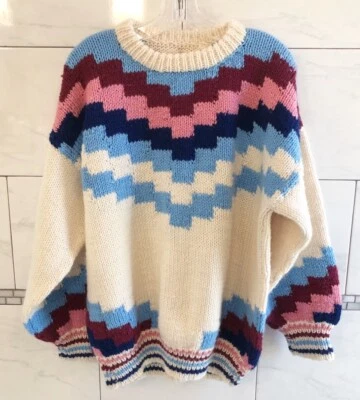 Suéter de abuela tejido a mano multicolor vintage para mujer bloque de color de gran tamaño Foto 1 de 4