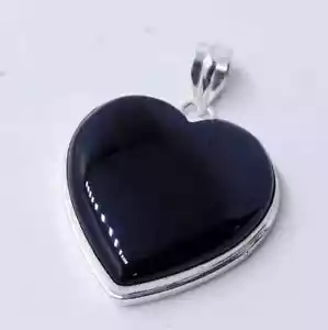 Impresionante Colgante De Plata De Ley 925 Con Forma De Corazón De Ónix Negro - Imagen 1 de 7