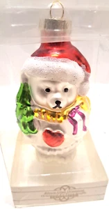 Blown Glass Bear With Santa Hat Heart and Tree Ornament NIB - Picture 1 of 4