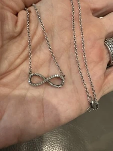 sterling silver925 Diamond (tested) Infinity Necklace 18” Chain - Picture 1 of 8