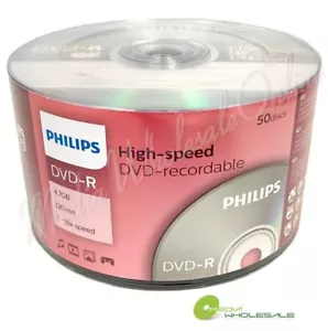 100 PHILIPS Blank 16X DVD-R DVDR Branded Logo 4.7GB Media Disc - Picture 1 of 3