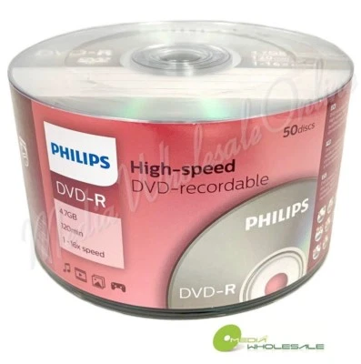 100 PHILIPS Blank 16X DVD-R DVDR Branded Logo 4.7GB Media Disc - Image 1 of 3