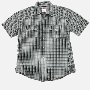 Levi’s Men’s Blue Plaid Western Pearl Snap Short Sleeve Shirt Size Large - Picture 1 of 3