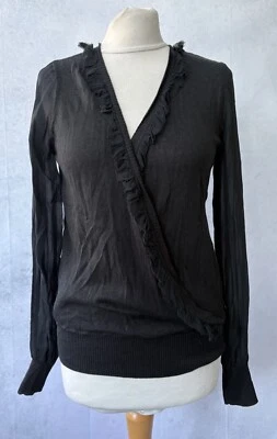 DKNY Black Silk Mix V Neck Long Sleeve Sheer Womens Top Size S - Image 1 of 4