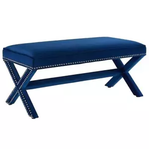 Modway Rivet 19" Performance Velvet Bench in Navy and Silver - Picture 1 of 4