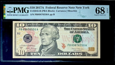 2017A $10 FEDERAL RESERVE NOTE-DESCENDING LADDER #89876550-PMG #68EPQ SUPERB GEM - Image 1 of 4