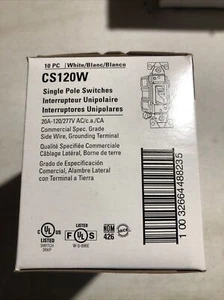 *NEW* HUBBELL CS120W SINGLE POLE TOGGLE SWITCH 20A 120/277V WHITE (Box Of 10) - Picture 1 of 5