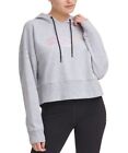 Dkny Ombr Logo Cropped Hooded Sweatshirt, Hoodie Heather Grey Size Small