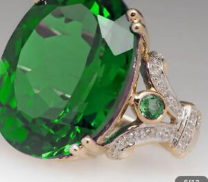 Emerald green AAA zircon. Gold Plated fashion ring Size 7 Mothers Day Gift