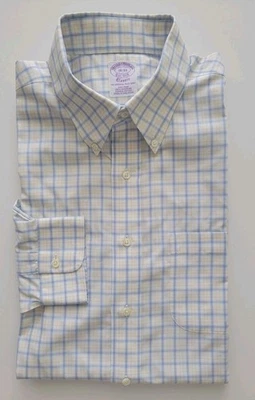Camisa de Vestir Brooks Brothers SIN HIERRO Talla 16 Slv 33 CLÁSICA Azul Amarillo Blanco  Foto 1 de 4