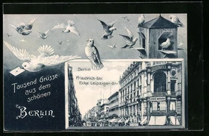 AK Berlin, Friedrich-Strasse, Ecke Leipziger-Strasse mit Café Kerkau  - Picture 1 of 2