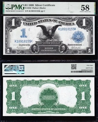 Amazing Crisp HIGH GRADE 1899 $1 "BLACK EAGLE" Silver Cert.! PMG 58! 18155K - Image 1 of 3