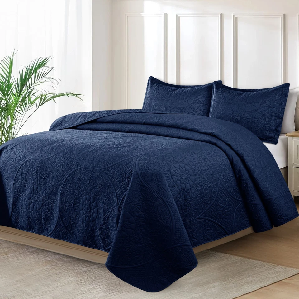 Juego de ropa de cama colcha de lujo 3 piezas acolchado colcha cama tamaño queen king Foto 1 de 1