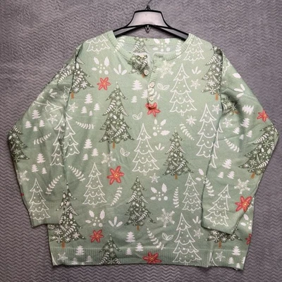 Suéter de Navidad para Mujer Talla XXL Verde Árboles, Copos de Nieve y Flores Súper Suave Foto 1 de 4