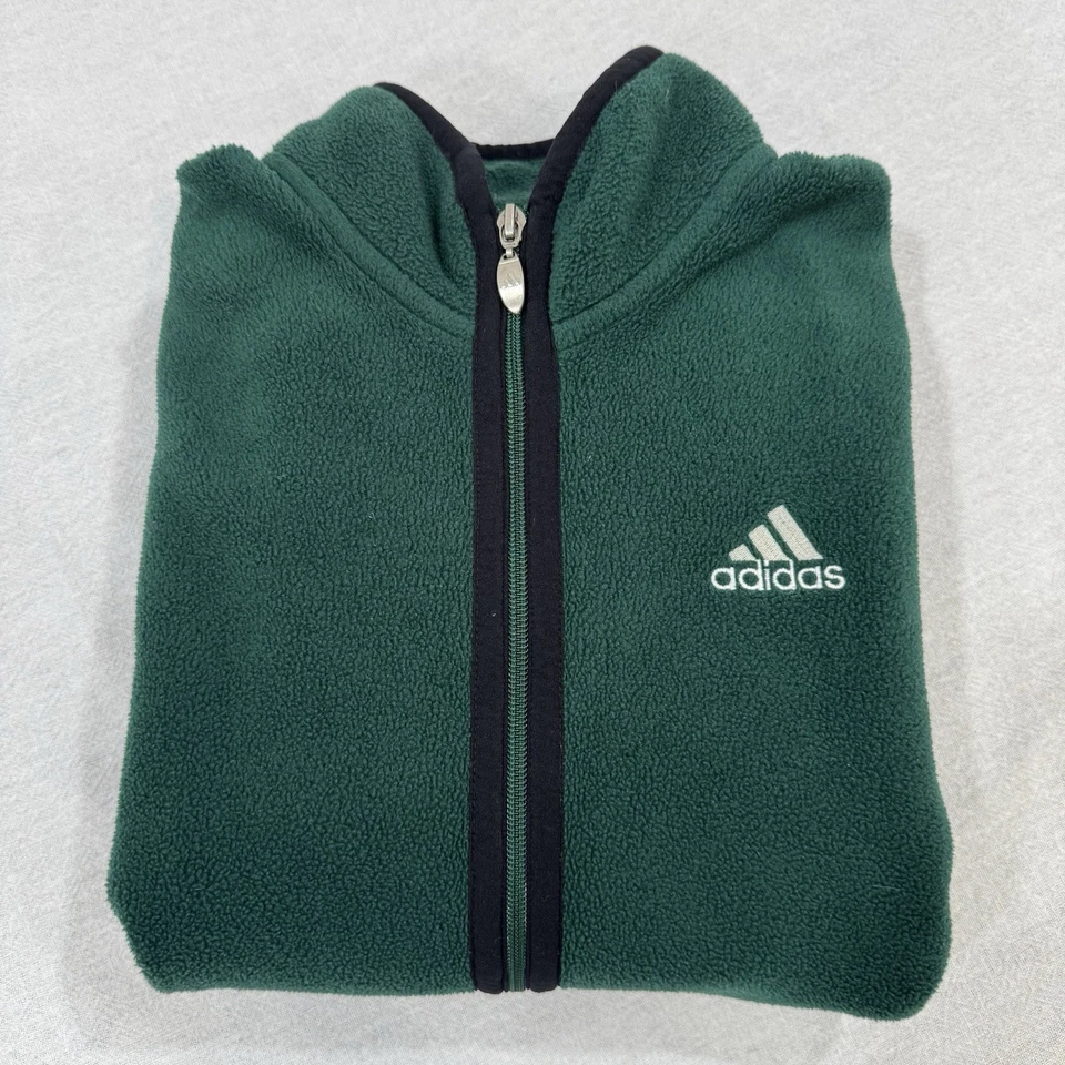 Vintage 90s Adidas Green Full Zip Fleece Jacket Sweater Men’s Medium 3 Stripes - Image 1 of 4