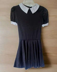 Wednesday Addams Black Short Dress Women's Size Small 4 - 6 Short Sleeve Stretch - Picture 1 of 10
