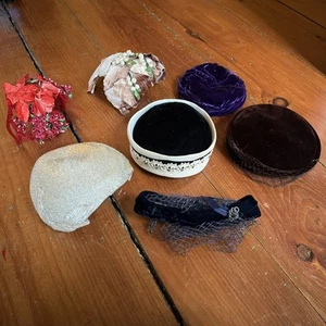 7 Vtg Women’s Hats LOT Velvet Lace Flowers Purple Bucket Saucer Half Hat, Gatsby - Picture 1 of 19