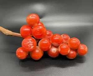 Vintage MCM Italian Red Alabaster Marble Stone Grape Cluster 9" With Wood Stem - Picture 1 of 8