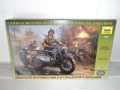 ZVEDA 1/35 GERMAN MOTORCYCLE R-12 WITH SIDECAR AND CREW KIT MONTAGGIO NO.3607 - Immagine 1 di 2