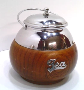 ✅ 60er Jahre~Vintage~Retro~Teedose~Holz & Chrom - Bild 1 von 8