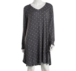 Nuevo con etiquetas $52 Ellen Tracy Gris Oscuro LUNARES PUNTO Mangas Largas SUAVE Camisón 2X - Imagen 1 de 3