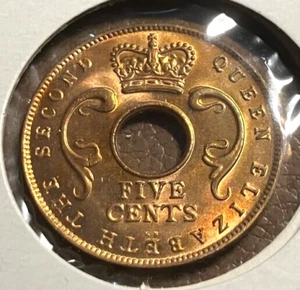 elf East Africa 5 Cents 1957 KN  Elizabeth II Elephant - Picture 1 of 2