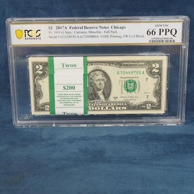 2017 A $2 Federal Reserve Notes Chicago Consecutive 100 Notes Set PCGS 66 PPQ - Image 1 of 4