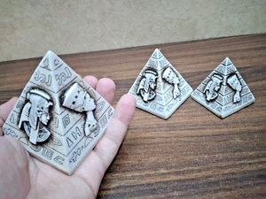 "Ancient Egyptian White Stone Pyramid Set – 3-Piece with Hieroglyphic Art" - Picture 1 of 7