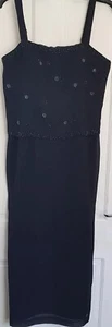 ROMAN Evening Dress UK 14 Black Beaded Detail Lined L52" Vgc - Picture 1 of 19